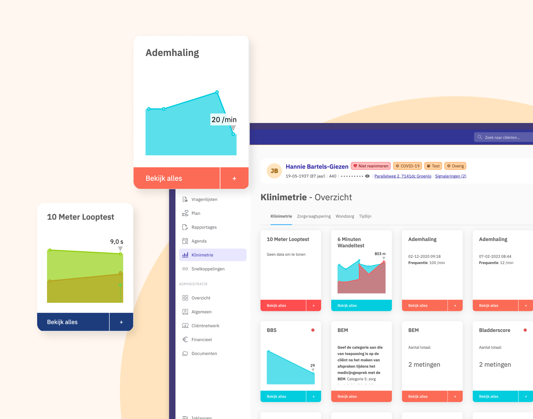 Alle metingen in één overzicht in klinimetrie Nedap Ons®