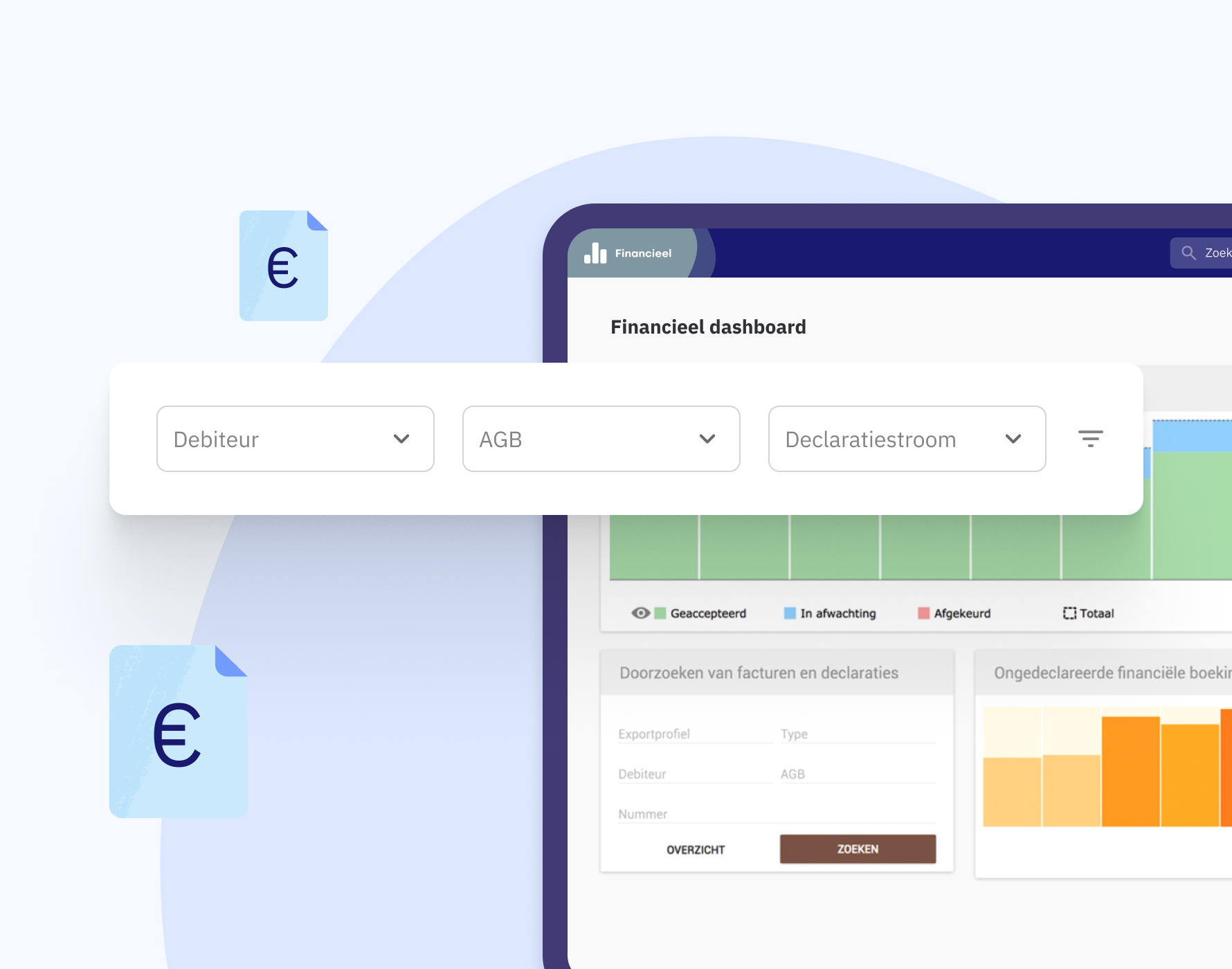 Administratie in Ons® - Financieel dashboard - Factuuroverzicht per debiteur, declaratiestroom of AGB-code 