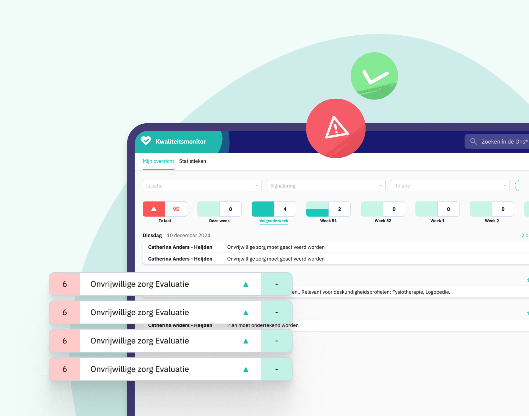 Openstaande taken overzicht kwaliteitsmonitor Ons® Dossier