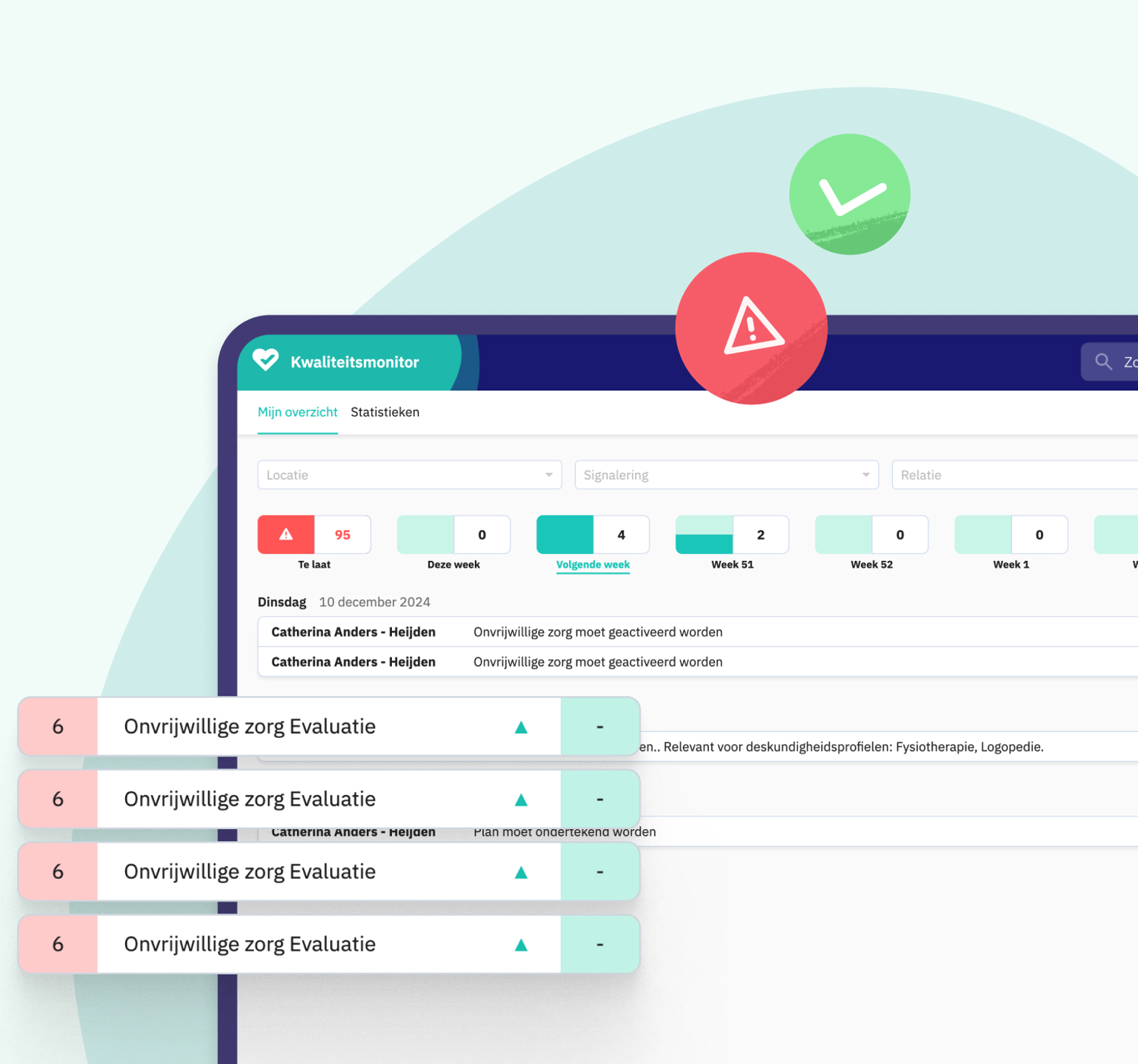 Openstaande taken overzicht kwaliteitsmonitor Ons® Dossier